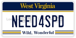 NEED4SPD  license plate in WV