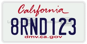 8RND123 license plate in California