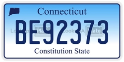 BE92373  license plate in CT