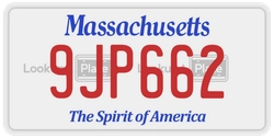 9JP662  license plate in MA