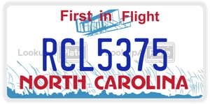 RCL5375 license plate in North Carolina