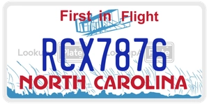 RCX7876 license plate in North Carolina
