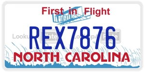 REX7876 license plate in North Carolina
