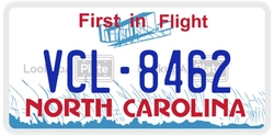 VCL-8462  license plate in NC