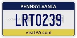 LRT0239  license plate in PA