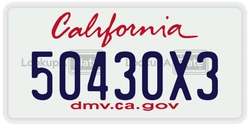 50430X3  license plate in CA
