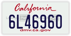6L46960  license plate in CA