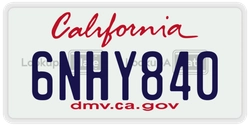 6NHY840  license plate in CA