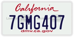 7GMG407  license plate in CA
