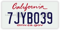 7JYB039  license plate in CA