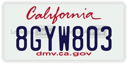 8GYW803  license plate in CA