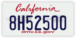 8H52500  license plate in CA