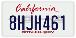 8HJH461  license plate in CA