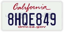 8HQE849  license plate in CA