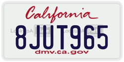 8JUT965  license plate in CA
