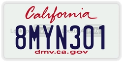 8MYN301  license plate in CA