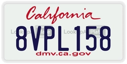 8VPL158  license plate in CA