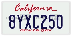 8YXC250  license plate in CA