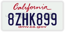 8ZHK899  license plate in CA