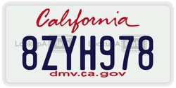 8ZYH978  license plate in CA