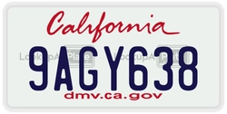 9AGY638  license plate in CA