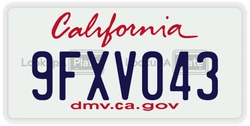9FXV043  license plate in CA