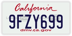 9FZY699  license plate in CA