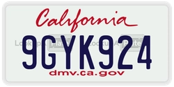 9GYK924  license plate in CA