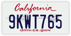 9KWT765  license plate in CA