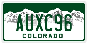 AUXC96 license plate in Colorado