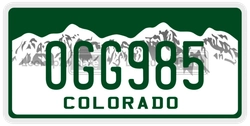 OGG985  license plate in CO