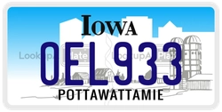 OEL933  license plate in IA
