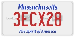 3ECX28  license plate in MA