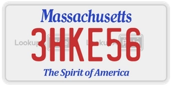 3HKE56  license plate in MA