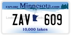 ZAV609  license plate in MN