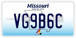 VG9B6C  license plate in MO