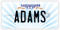 ADAMS  license plate in MS