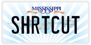 SHRTCUT license plate in Mississippi