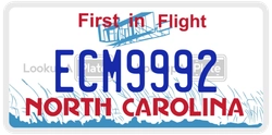 ECM9992  license plate in NC