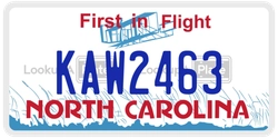 KAW2463  license plate in NC