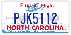 PJK5112  license plate in NC