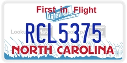 RCL5375  license plate in NC