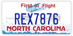 REX7876  license plate in NC