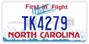 TK4279 license plate in North Carolina