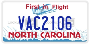 VAC2106 license plate in North Carolina