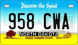 958CWA license plate in North Dakota