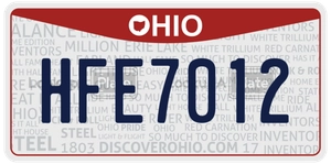 HFE7012 license plate in Ohio
