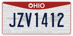 JZV1412  license plate in OH