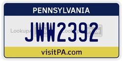 JWW2392  license plate in PA