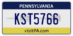 KST5766  license plate in PA